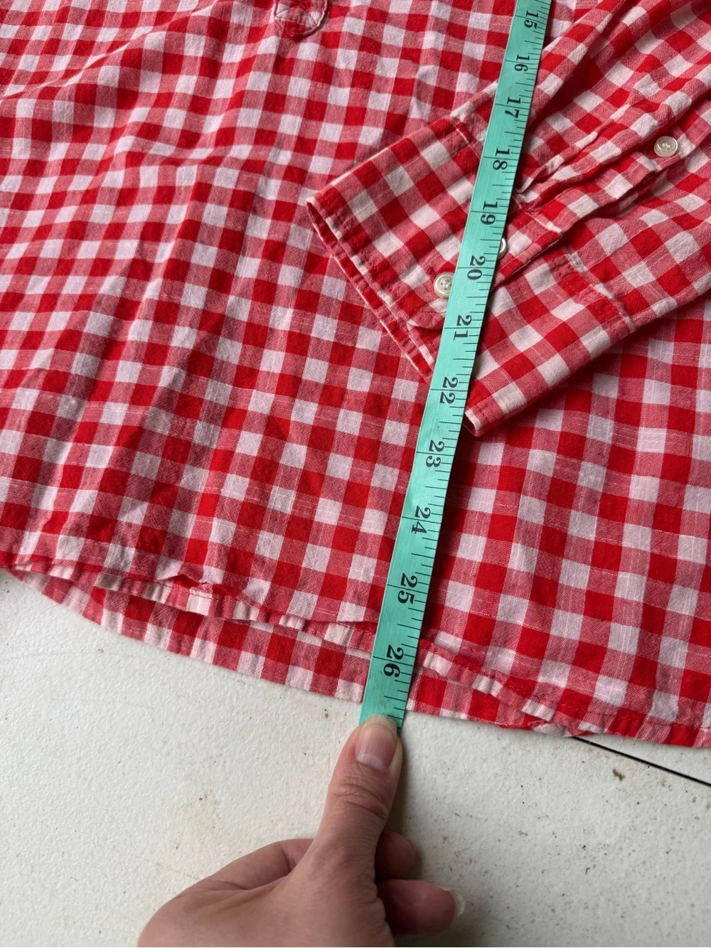 J Crew XL Red Gingham Boy Cut Button Down Shirt